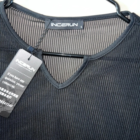 Men's Sheer Mesh See Through Notched V Neck Long Sleeve T Shirt Party Tops - Picture 4 of 7